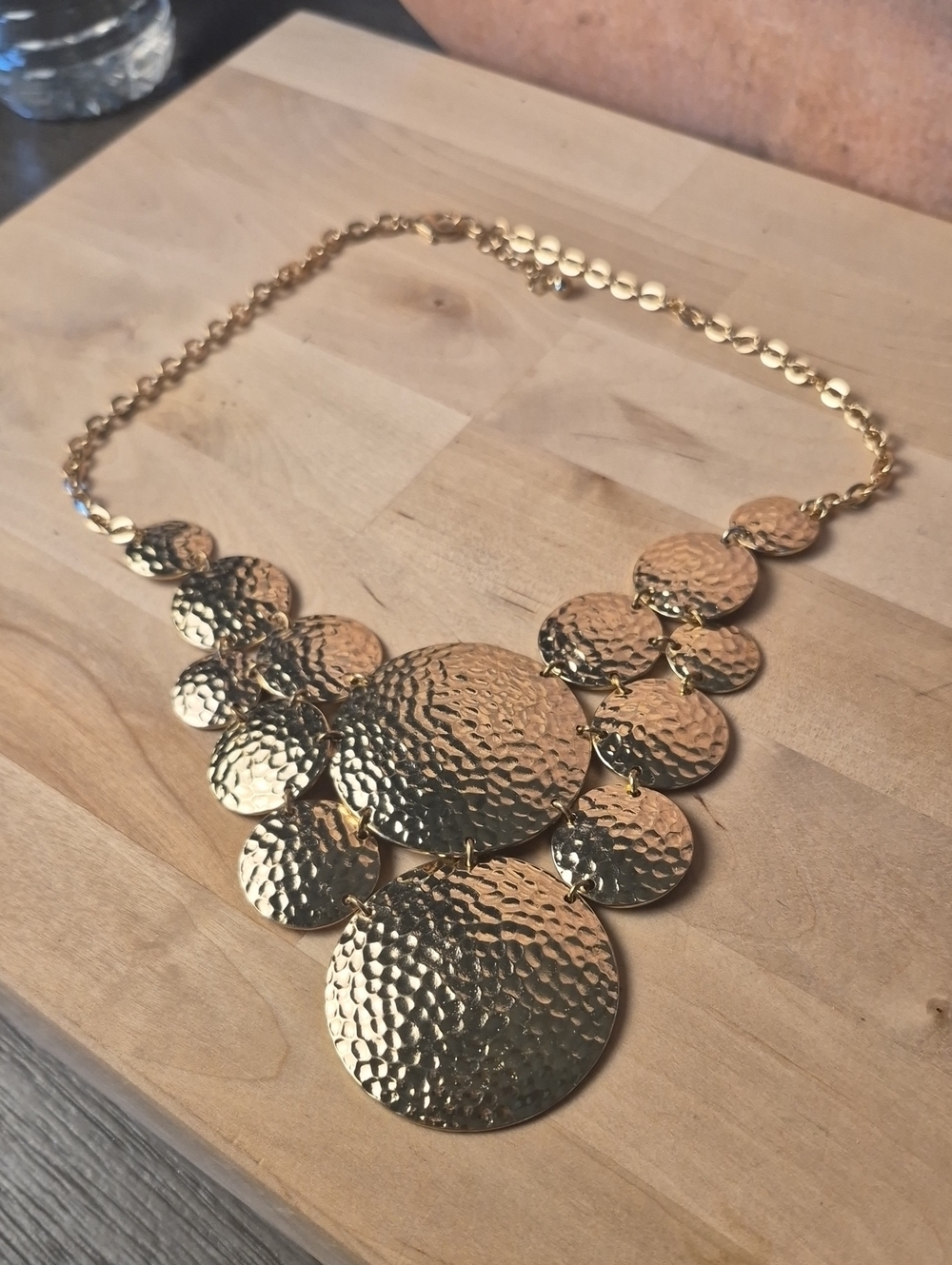 Source Unknown Gold Hammered Disc Bib Necklace